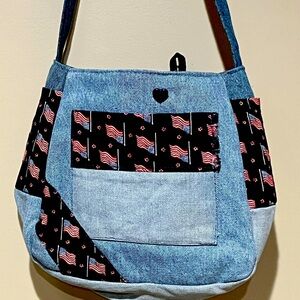 Hand Crafted Patriotic Blue Jean Shoulder Bag